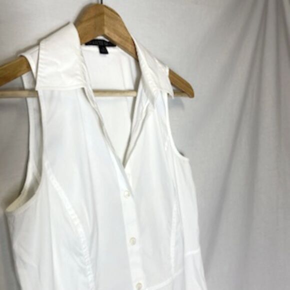 Lafayette 148 White Cotton Sleeveless Fit & Flare Button Front Shirt Size 6 - Picture 4 of 11